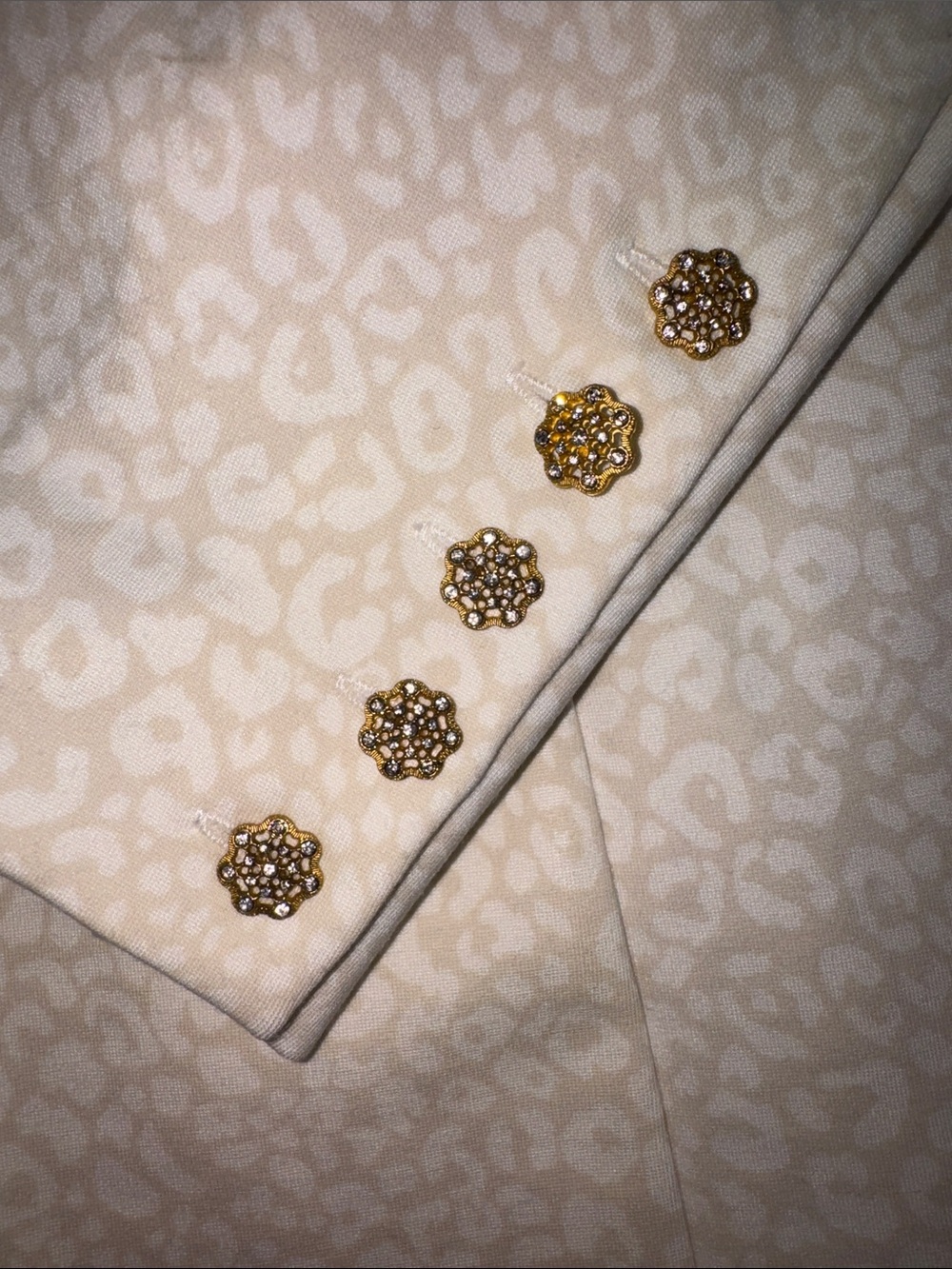 Soft Surroundings Cream Leopard Print Blazer Gold Rhinestone Buttons Size PXS - Picture 6 of 10